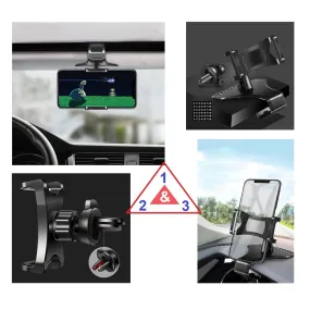 3 in 1 Car GPS Smartphone Holder: Dashboard / Visor Clamp   AC Grid Clip for Sharp Z3 - Black