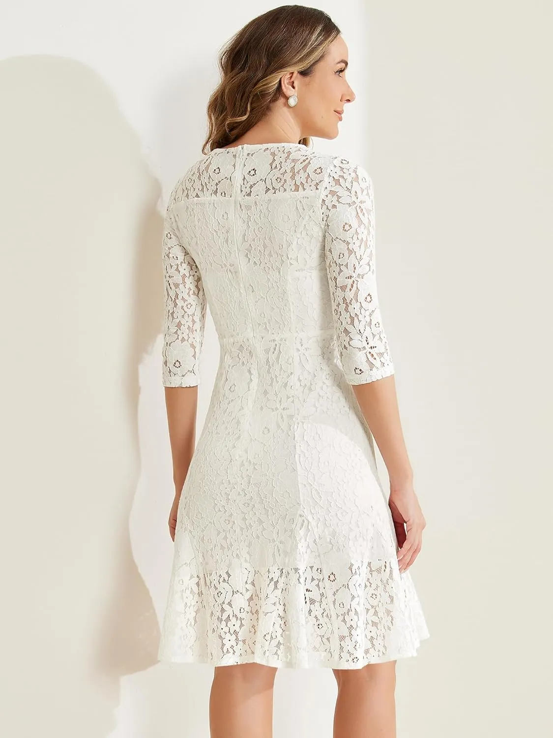Allegra K Elegant Lace Dress for Women's 3/4 Sleeves Ruffles Bodycon Fishtail Dress