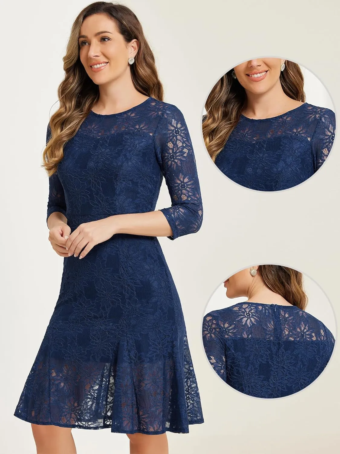 Allegra K Elegant Lace Dress for Women's 3/4 Sleeves Ruffles Bodycon Fishtail Dress