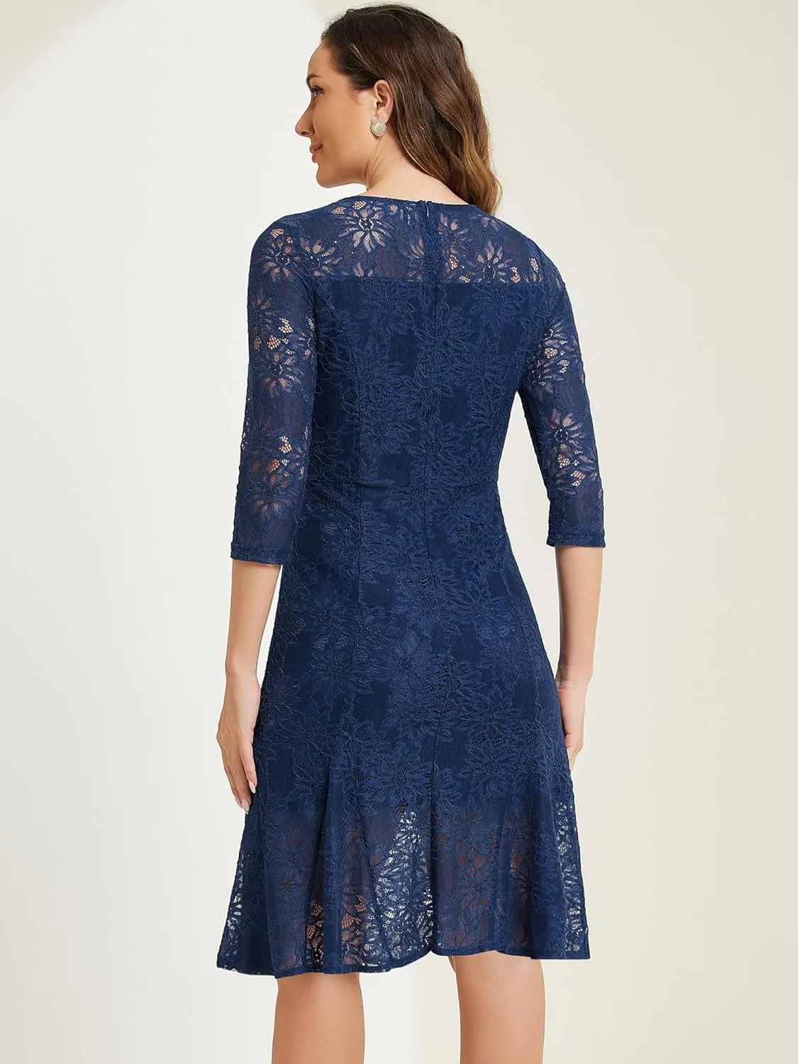 Allegra K Elegant Lace Dress for Women's 3/4 Sleeves Ruffles Bodycon Fishtail Dress