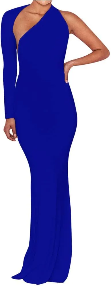 BEAGIMEG Women's Sexy Elegant One Shoulder Backless Evening Long Dress