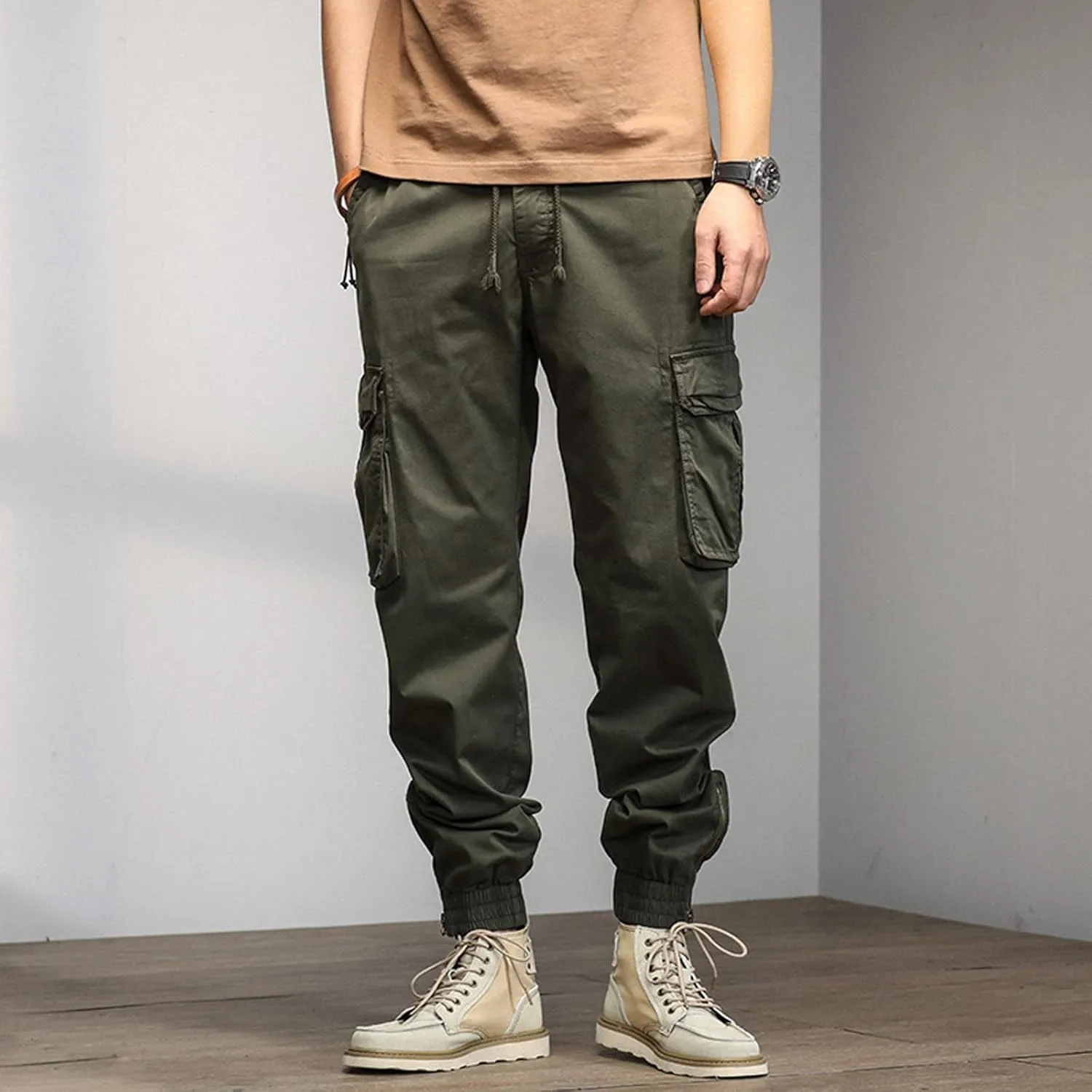 Big and Tall Men Cargo Jogger Sweat Pants Open Bottom Ripstop Hiking Work Pants Quick Dry Stretch Multi-Pockets