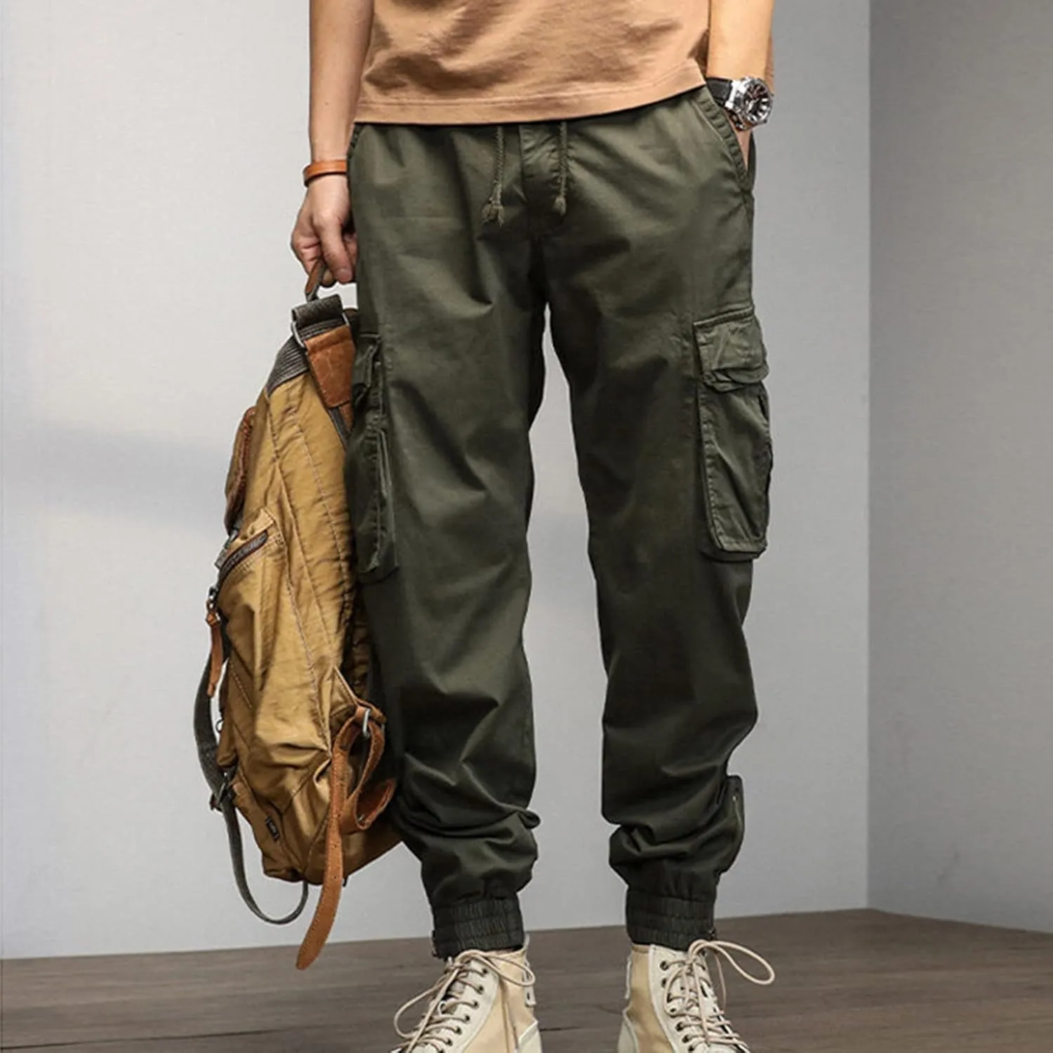 Big and Tall Men Cargo Jogger Sweat Pants Open Bottom Ripstop Hiking Work Pants Quick Dry Stretch Multi-Pockets