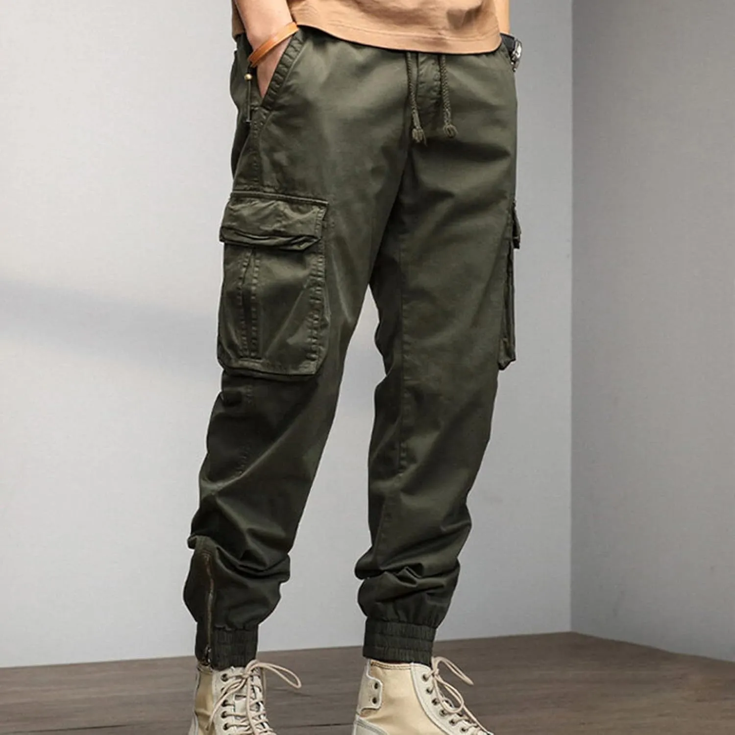 Big and Tall Men Cargo Jogger Sweat Pants Open Bottom Ripstop Hiking Work Pants Quick Dry Stretch Multi-Pockets