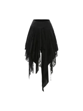 Black Folded Layer Mid-Length Skirt