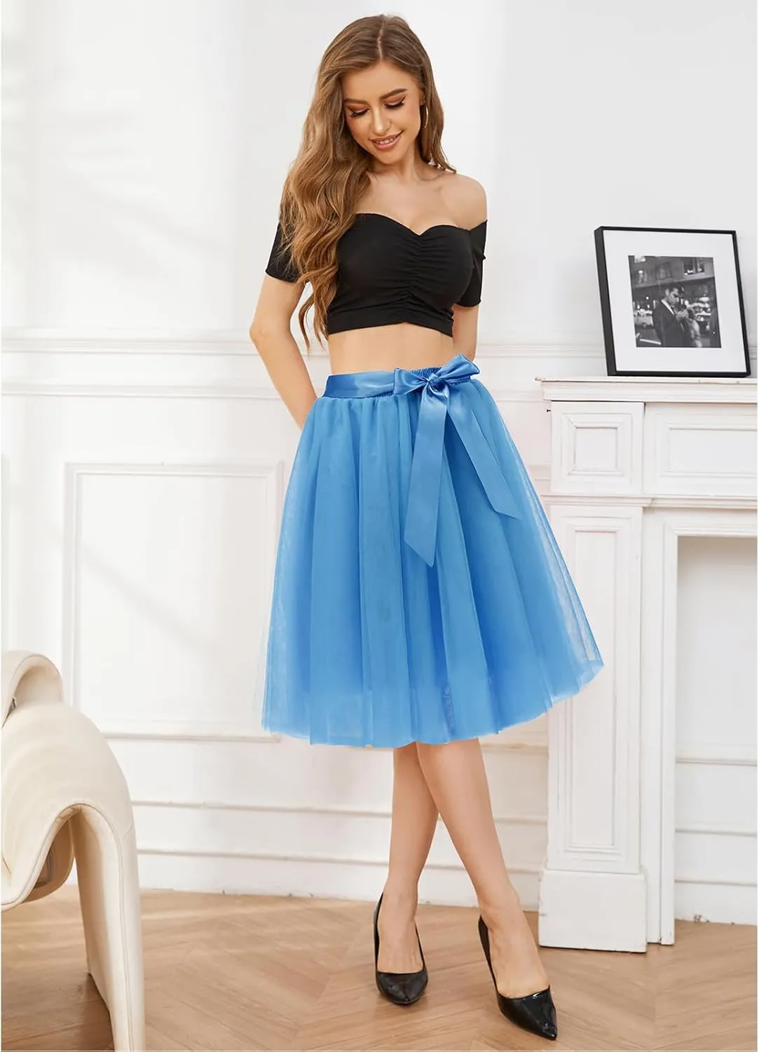 Bridesmay Women's Tulle Skirt Knee Length 6-Layered Wedding Party Homecoming Prom Dress