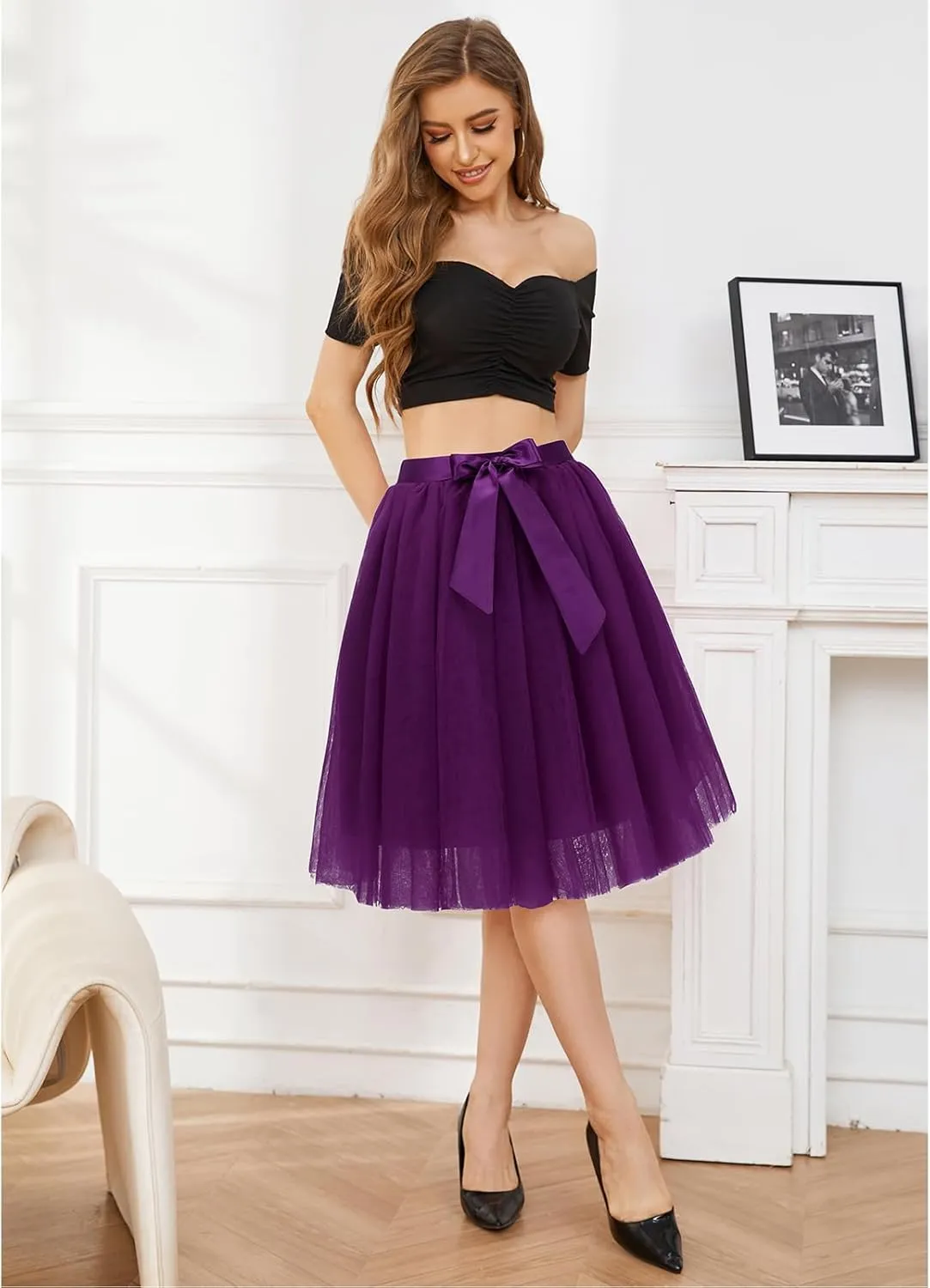 Bridesmay Women's Tulle Skirt Knee Length 6-Layered Wedding Party Homecoming Prom Dress