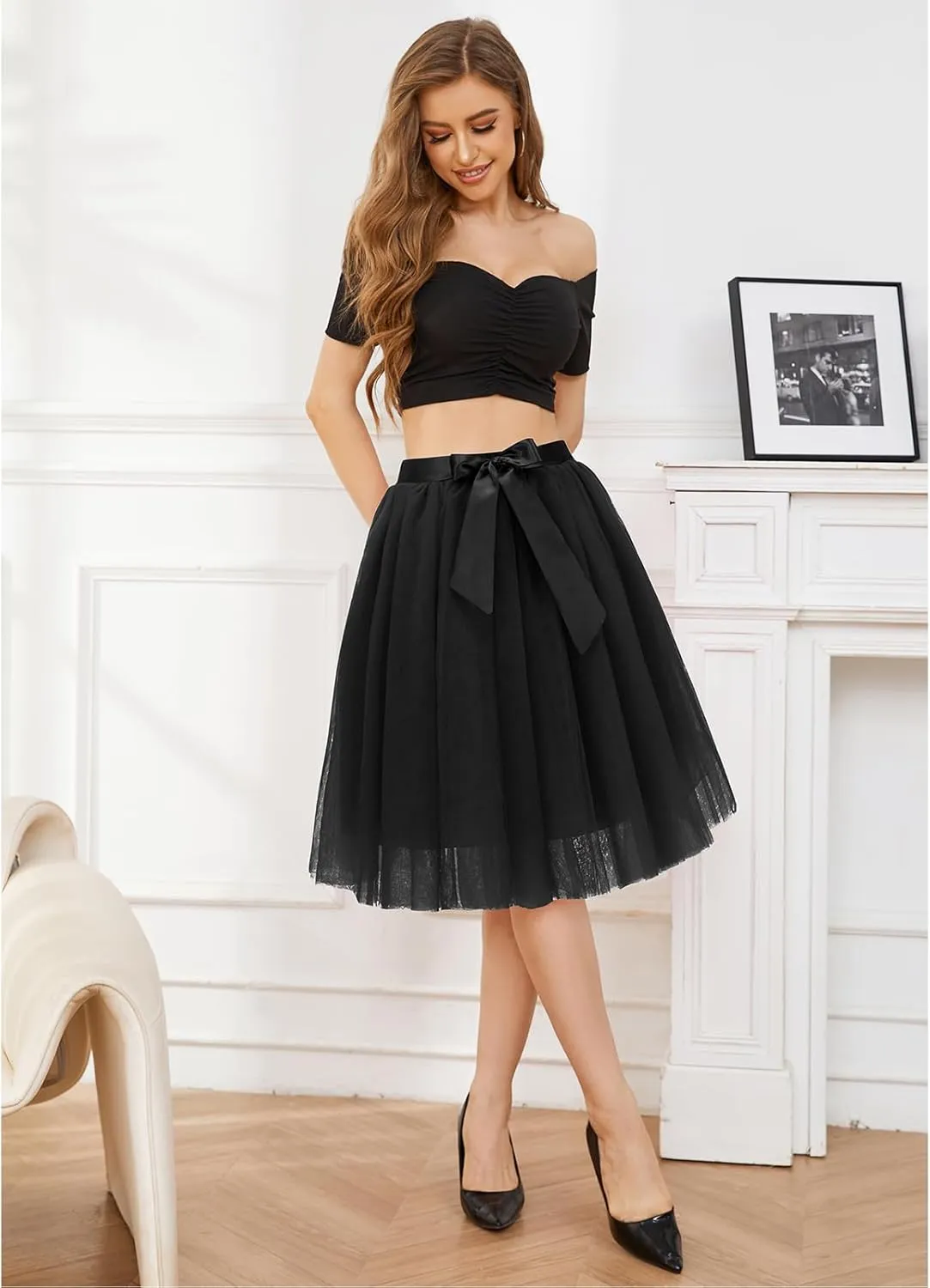 Bridesmay Women's Tulle Skirt Knee Length 6-Layered Wedding Party Homecoming Prom Dress