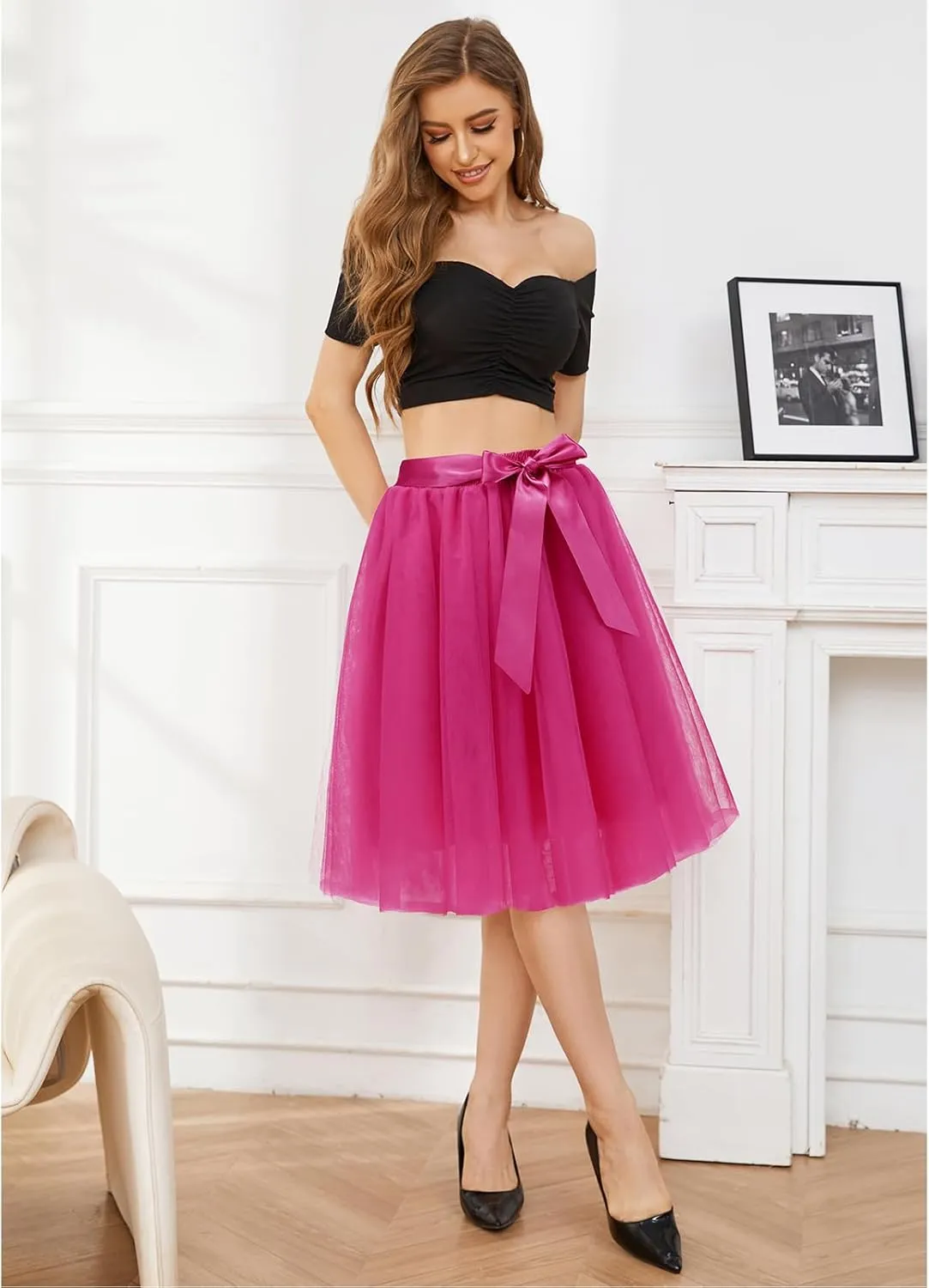 Bridesmay Women's Tulle Skirt Knee Length 6-Layered Wedding Party Homecoming Prom Dress