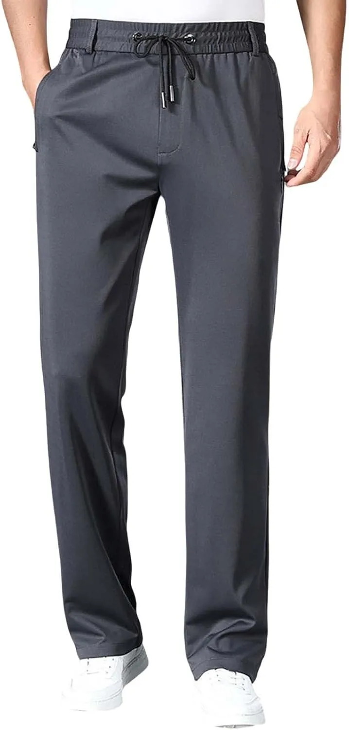 Casual Suit Pants for Men Business Office Work Straight Leg Trousers Fashion Drawstring Stretch Loose Pants Plus Size