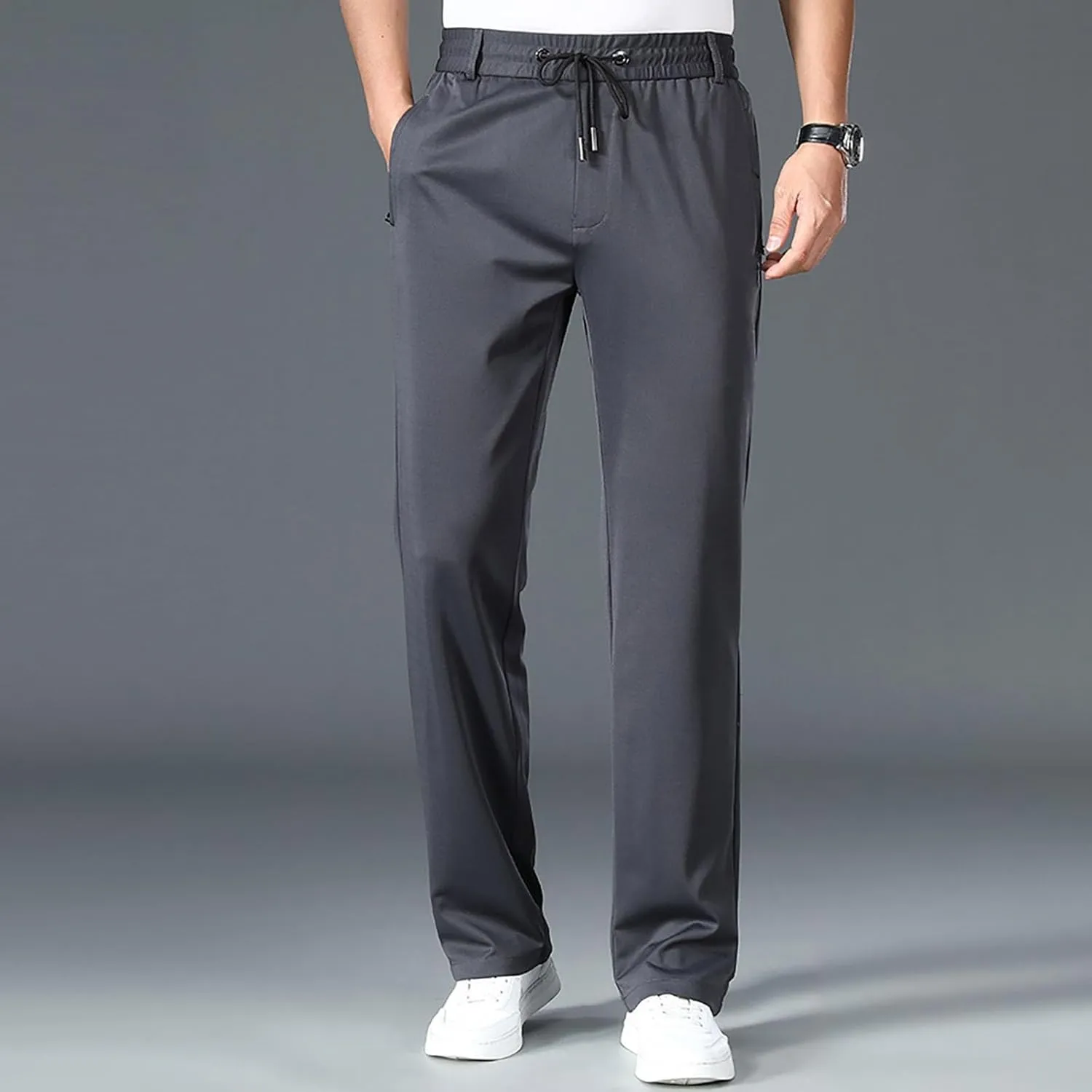 Casual Suit Pants for Men Business Office Work Straight Leg Trousers Fashion Drawstring Stretch Loose Pants Plus Size