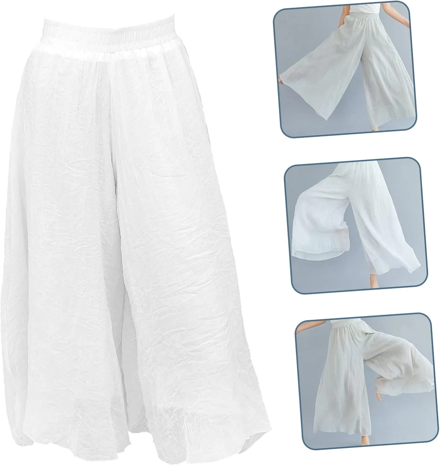 CLISPEED Women Wide Leg Pants Comfortable Loose Cotton Linen Trousers with Elastic Waistband for Yoga