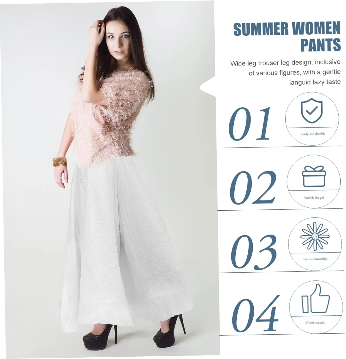 CLISPEED Women Wide Leg Pants Comfortable Loose Cotton Linen Trousers with Elastic Waistband for Yoga
