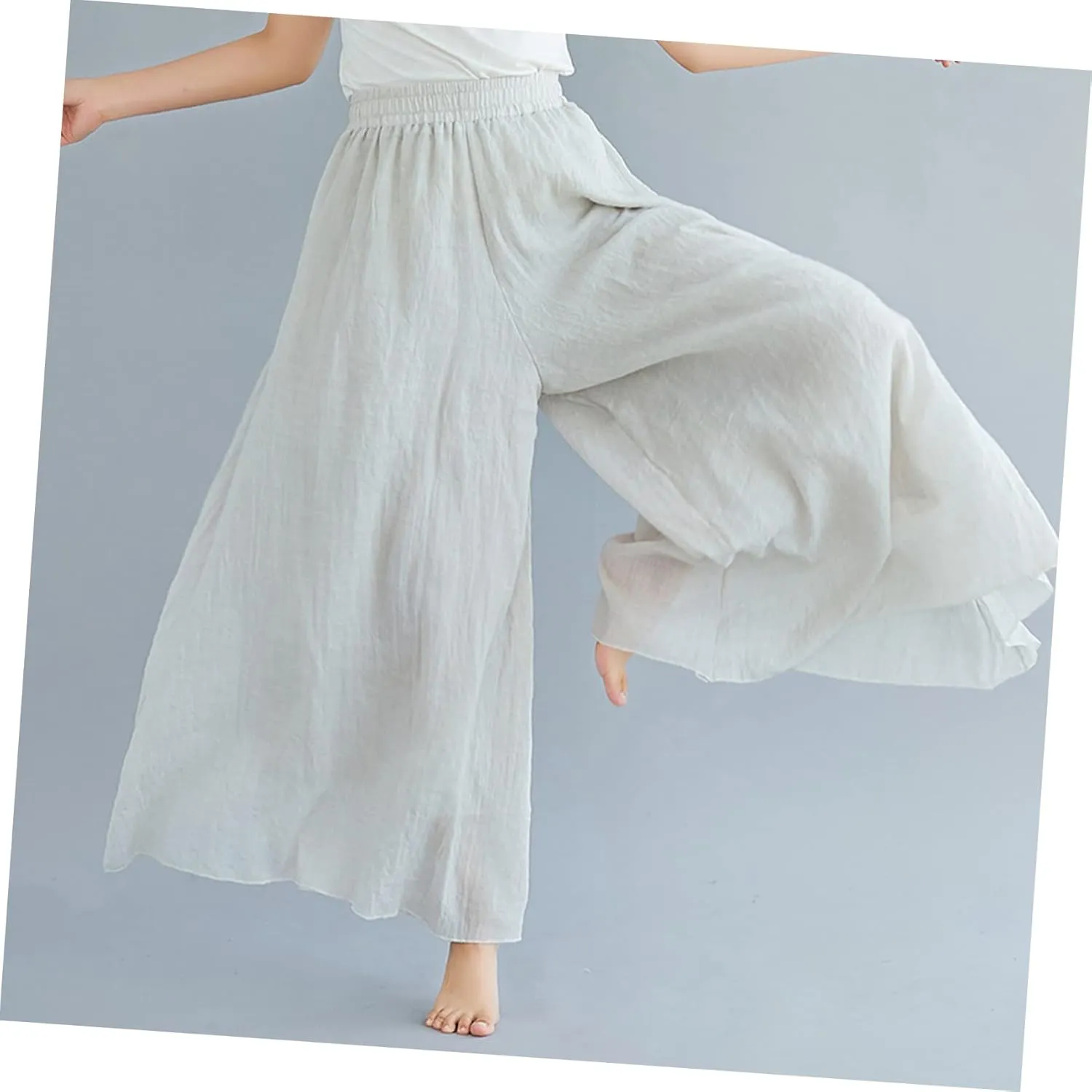 CLISPEED Women Wide Leg Pants Comfortable Loose Cotton Linen Trousers with Elastic Waistband for Yoga