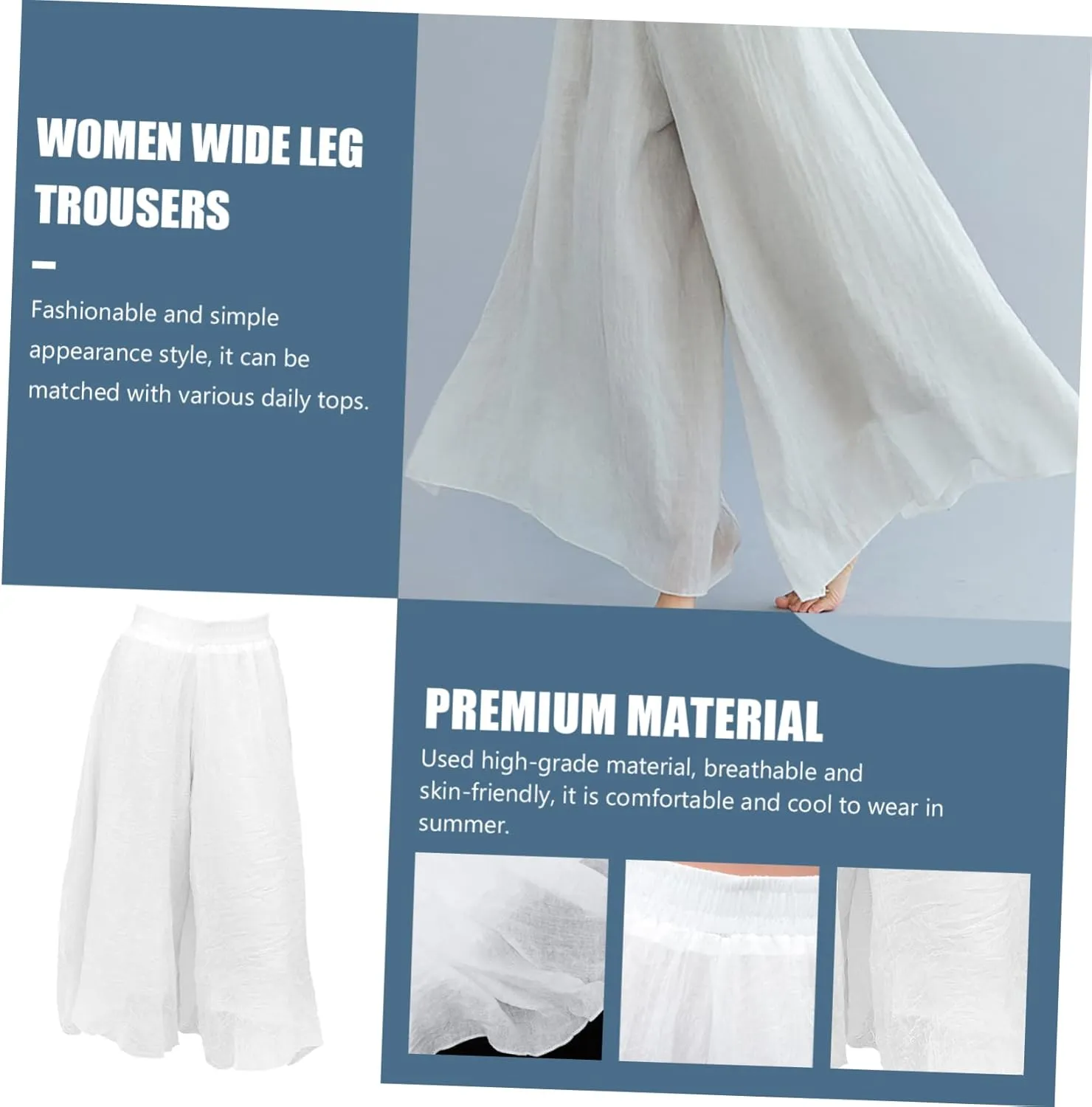 CLISPEED Women Wide Leg Pants Comfortable Loose Cotton Linen Trousers with Elastic Waistband for Yoga