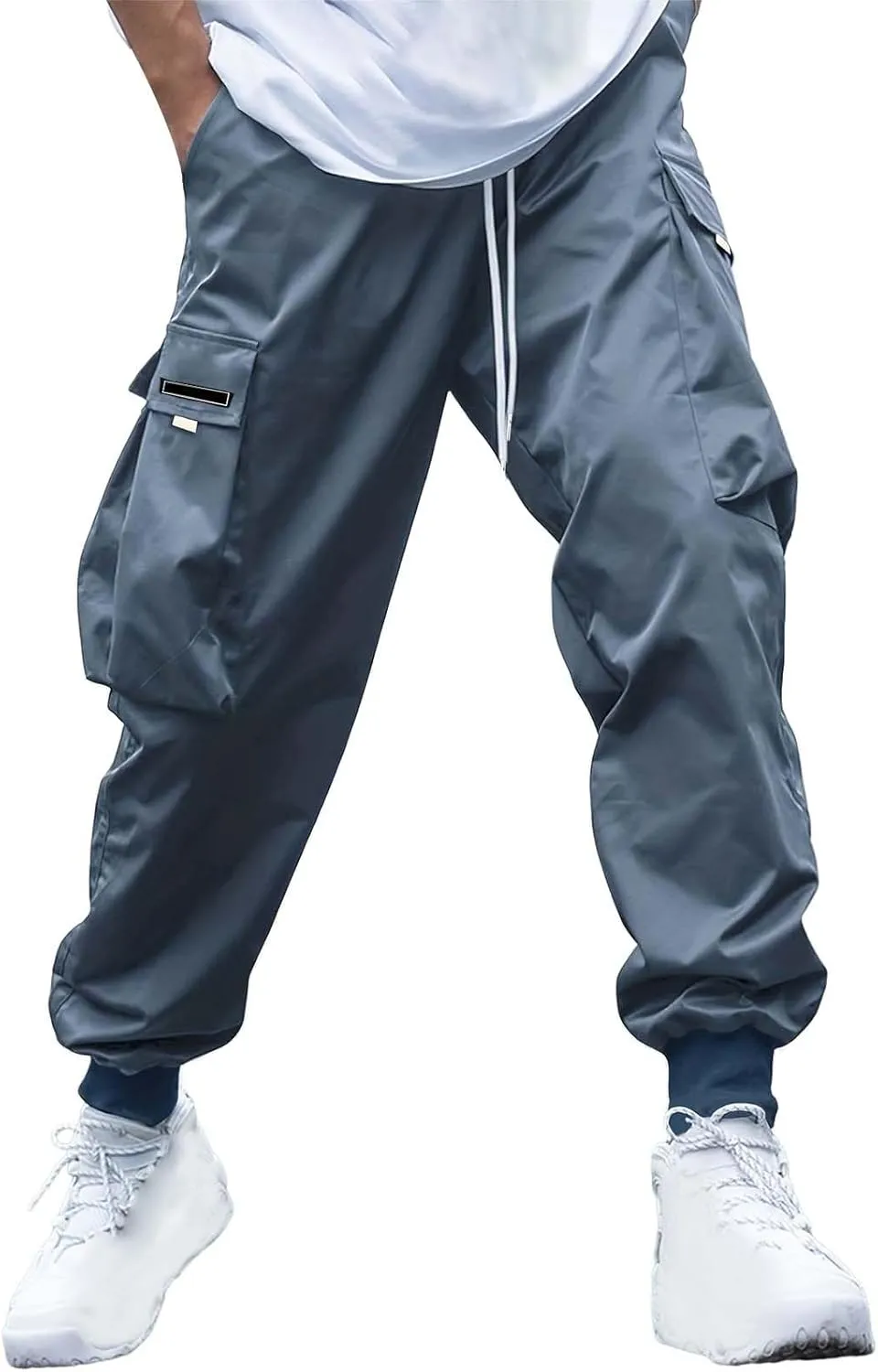 CRNTCEM Mens Baggy Hip Hop Cargo Pants Lightweight Streetwear Grunge Harem Joggers Trousers Trendy Casual Y2K Parachute Pants