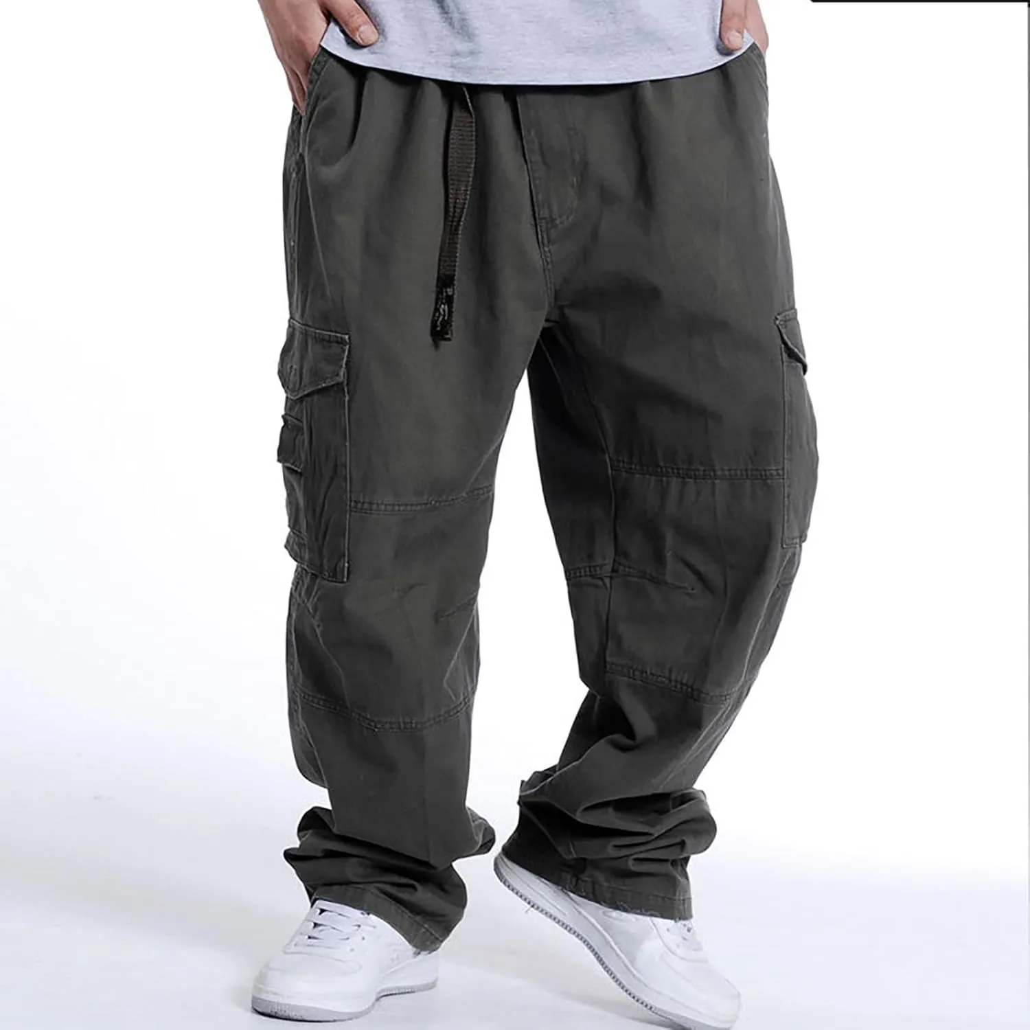 CRNTCEM Men's Parachute Cargo Pants Loose Fit Casual Hip Hop Streetwear Pant Wide Straight Leg Outdoor Hiking Workout Trouser