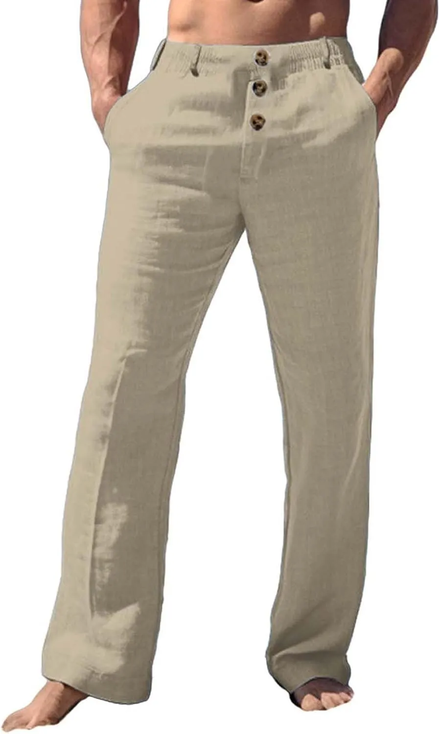 CRNTCEM Mens Wide Leg Business Cotton Linen Pants Lightweight Work Office Dress Pants Straight Leg Athletic Workout Trousers