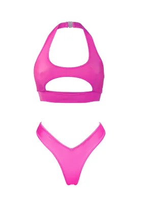 Cut-out TOP NINA   LULY THONG 2 pcs SET / NEON PINK