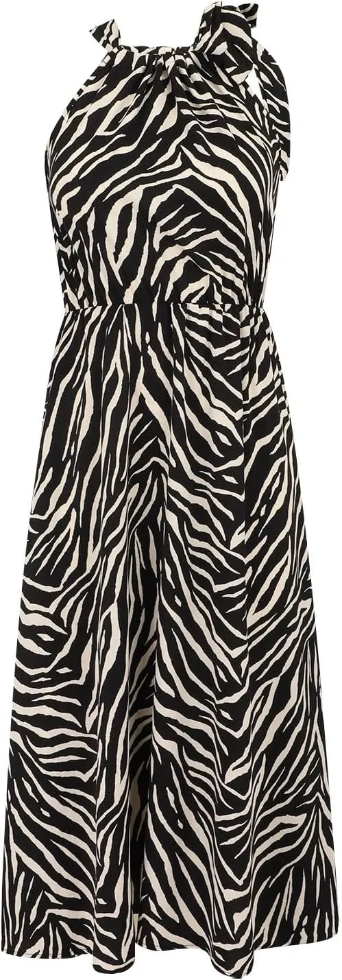Dresses for Women 2025 Elegant Classy,Women's Summer Elegant Fashionable Neck Stripes Printed Vest Trendy Dress