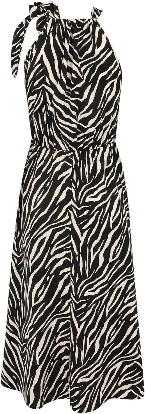 Dresses for Women 2025 Elegant Classy,Women's Summer Elegant Fashionable Neck Stripes Printed Vest Trendy Dress
