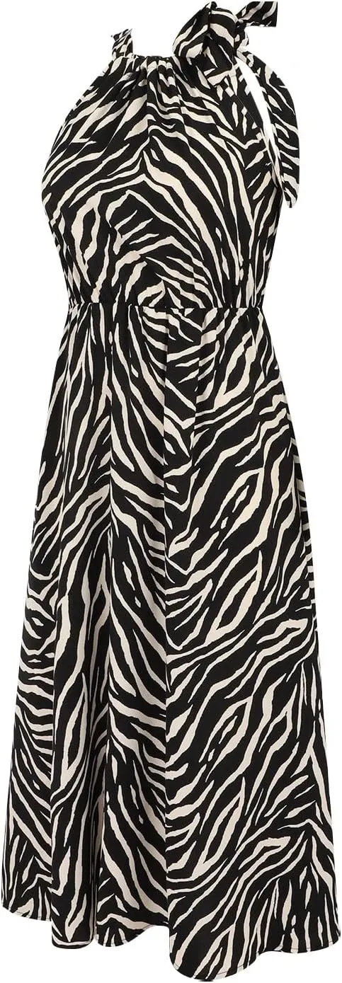 Dresses for Women 2025 Elegant Classy,Women's Summer Elegant Fashionable Neck Stripes Printed Vest Trendy Dress