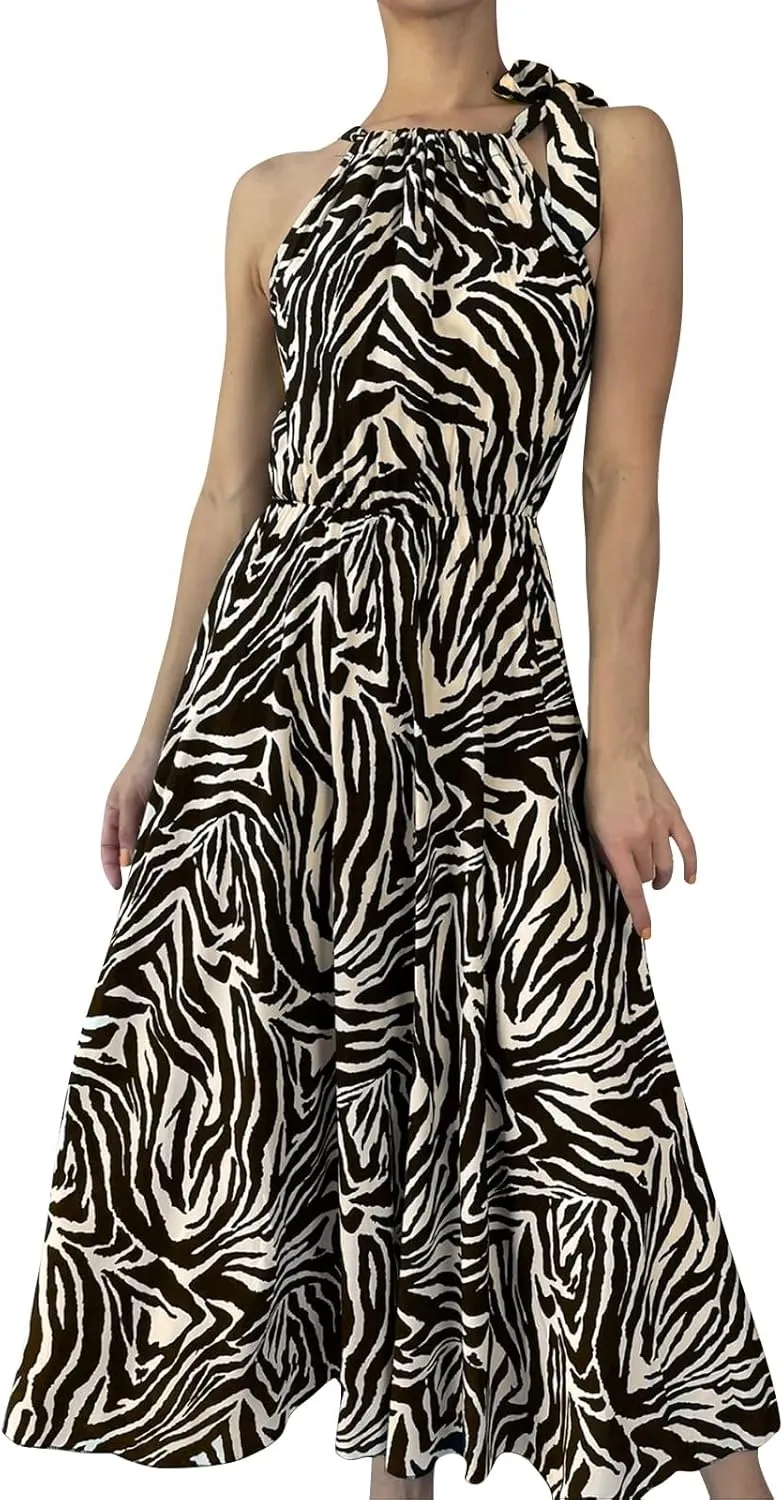Dresses for Women 2025 Elegant Classy,Women's Summer Elegant Fashionable Neck Stripes Printed Vest Trendy Dress