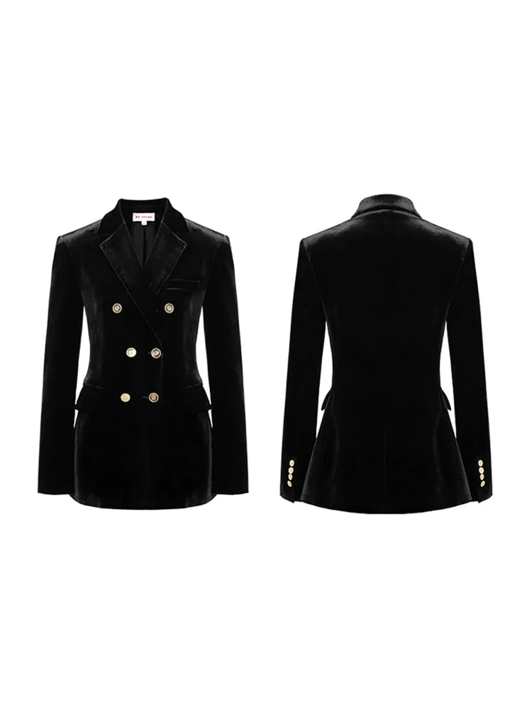 EP YAYING Hip length Velvet Silk Blazer