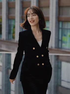 EP YAYING Hip length Velvet Silk Blazer