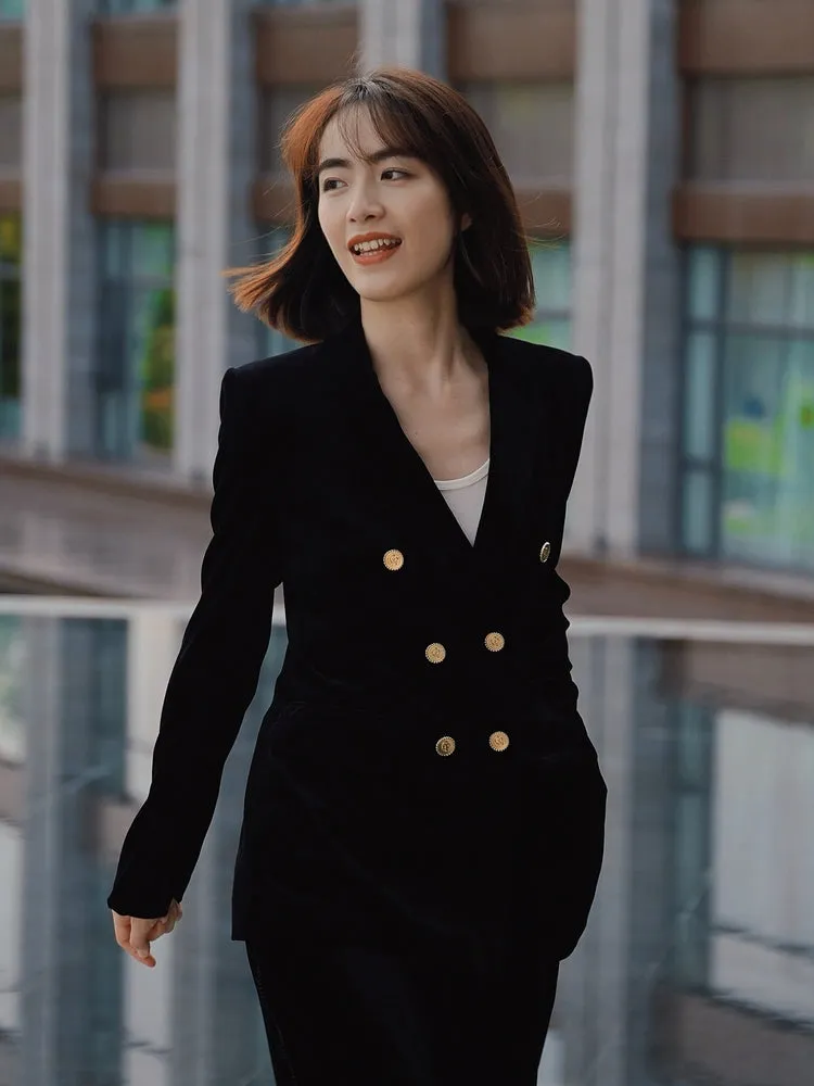 EP YAYING Hip length Velvet Silk Blazer