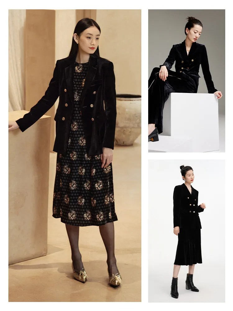 EP YAYING Hip length Velvet Silk Blazer