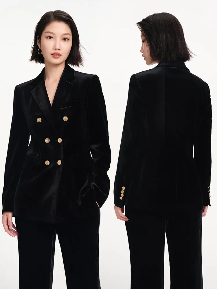 EP YAYING Hip length Velvet Silk Blazer