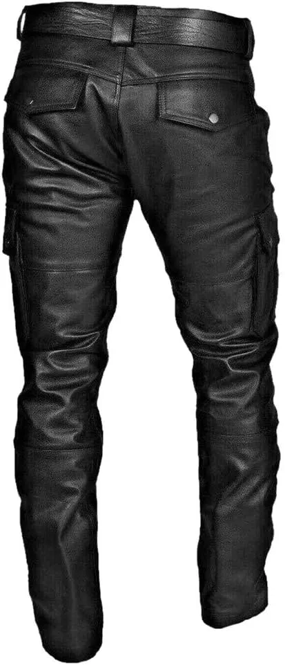 Faux Leather Pants for Men Big and Tall Straight Leg Trousers with Flap Pockets Motocycle Biker Pants Gothic Pants