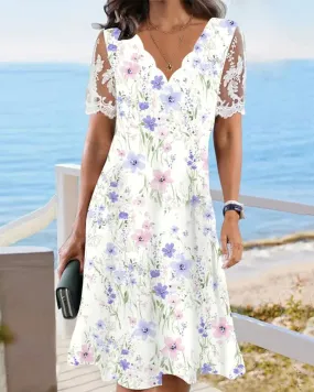 Floral lace sleeve dress