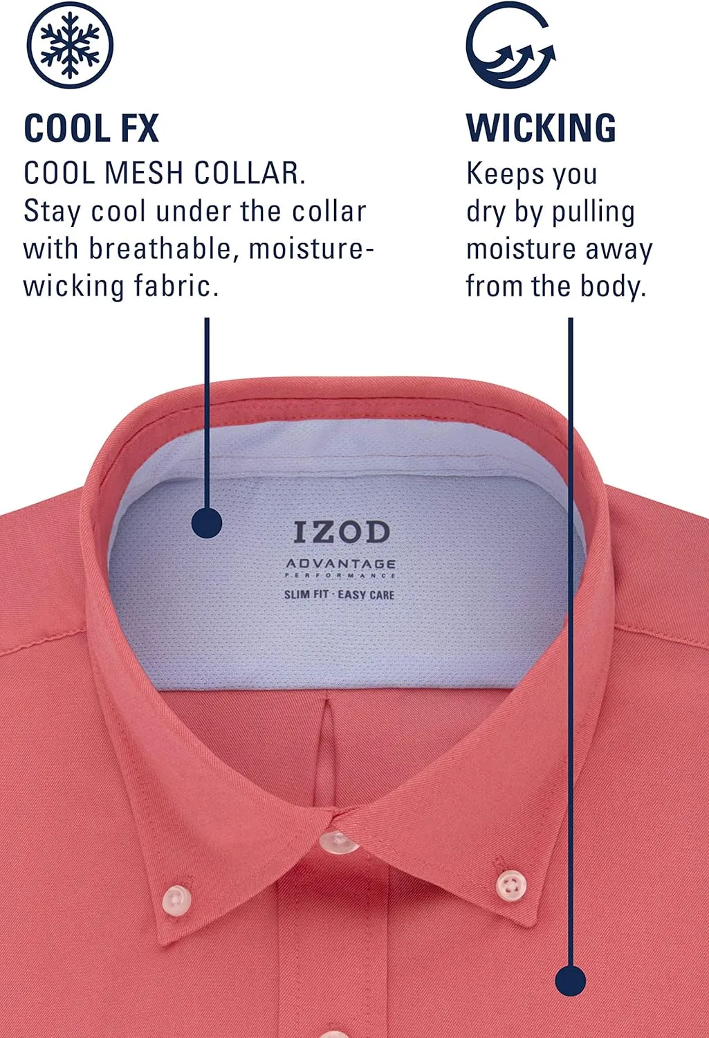 IZOD Men's Dress Shirt Slim Fit Stretch Cool FX Cooling Collar Stripe
