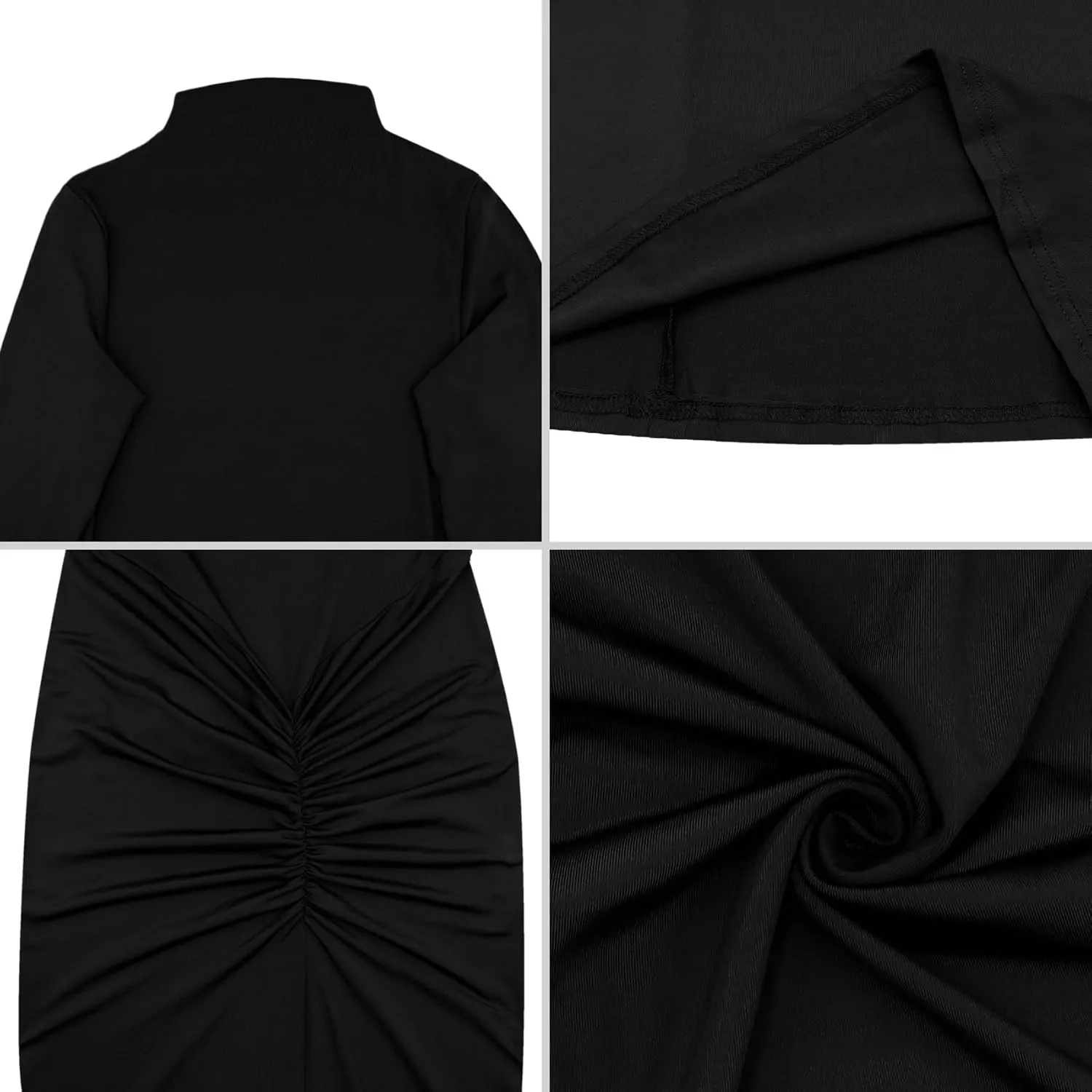 JUMISEE Women's Sexy Ruched Long Sleeve Maxi Dress Elegant Turtleneck Bodycon Cocktail Party Dress Evening Dress