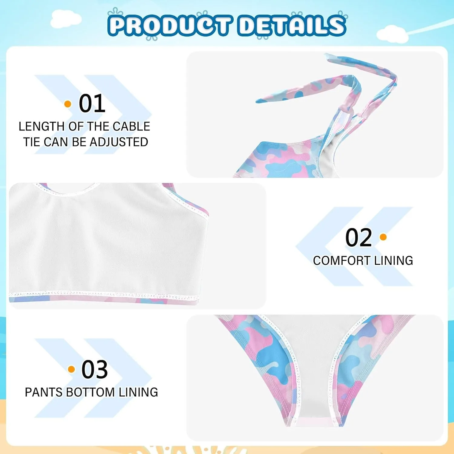KLL Camouflage Pattern Trendy Style Girls' Two Piece Bikini Sets Scoop Neck Beach Swimsuit Swimsuit
