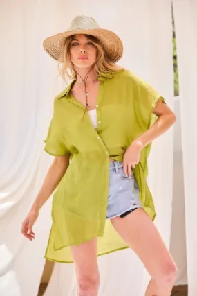 Lightweight Oversized Button-Down Shirt Jacket with Collar