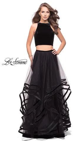 Long Two-Piece La Femme Prom Dress with Open Back
