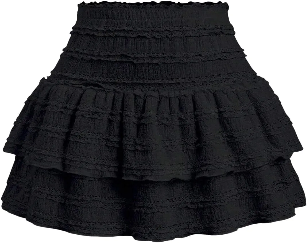 MARZXIN Mini Skirt for Women Color Textured Fabric Ruffle Trim Skirt Y2K Outfit Mini Short