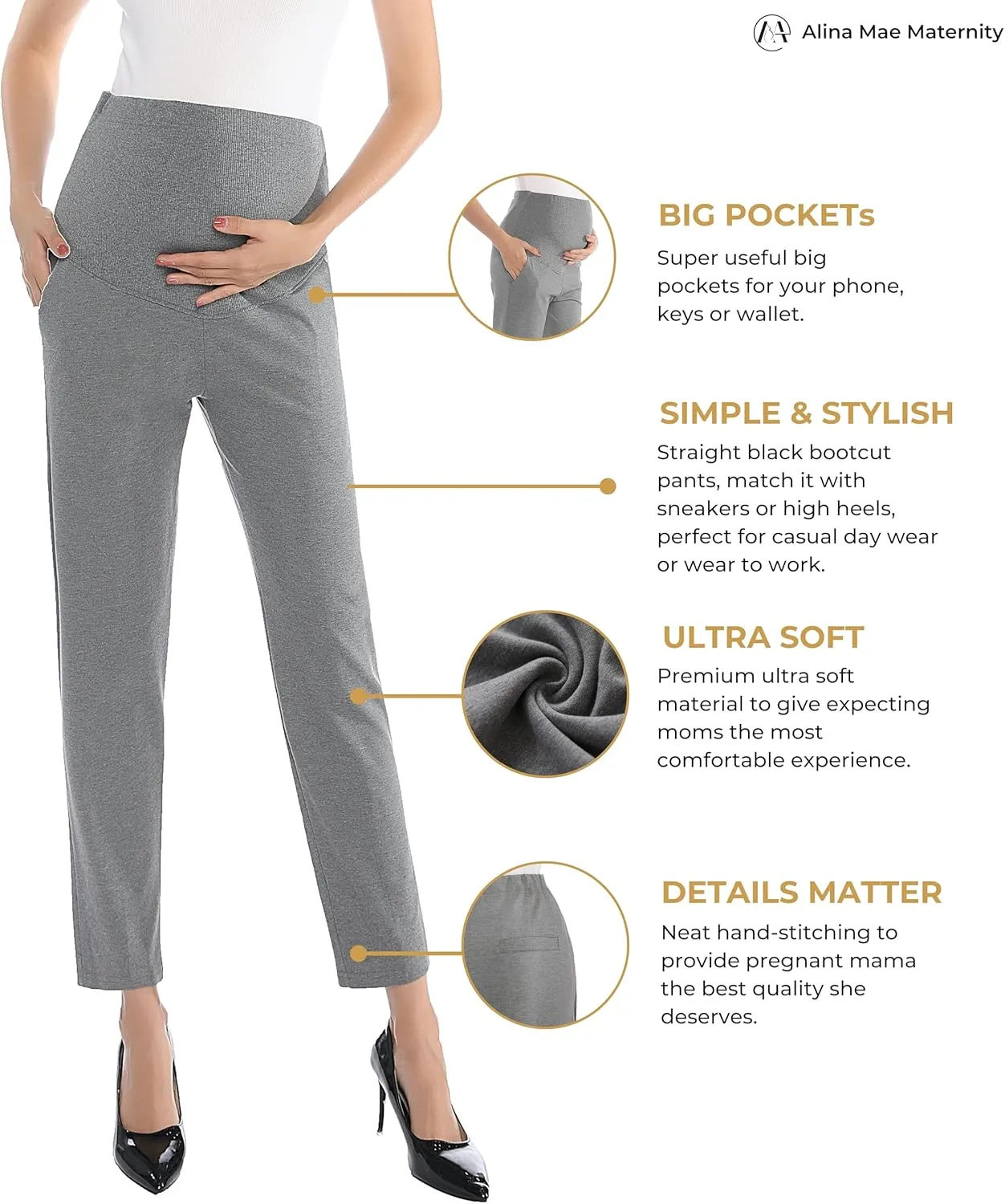Maternity Pants Comfortable Stretch Over-Bump Women Pregnancy Casual Capris for Work