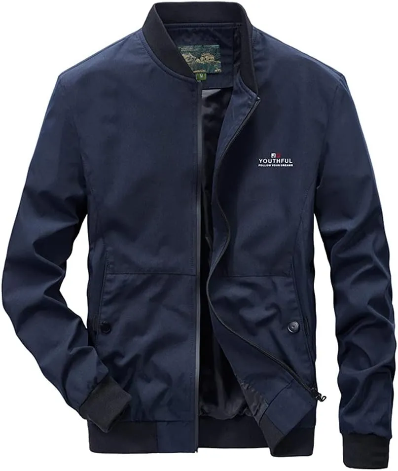 Men's Casual Lightweight Flight Jacket Softshell Zipper Windbreaker Bomber Jacket
