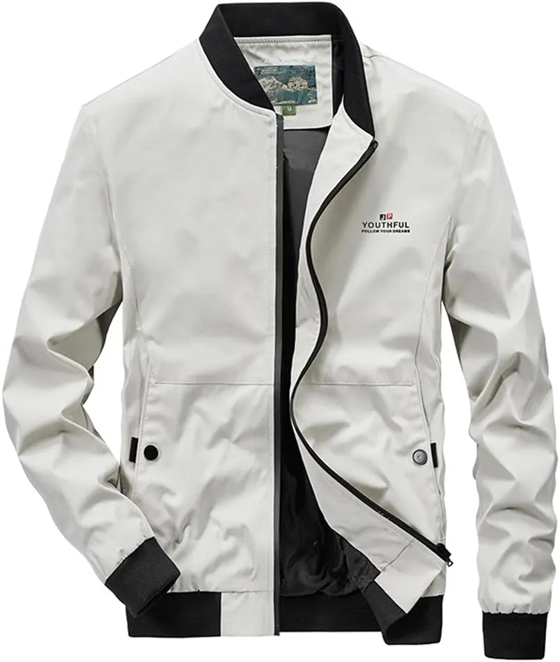 Men's Casual Lightweight Flight Jacket Softshell Zipper Windbreaker Bomber Jacket