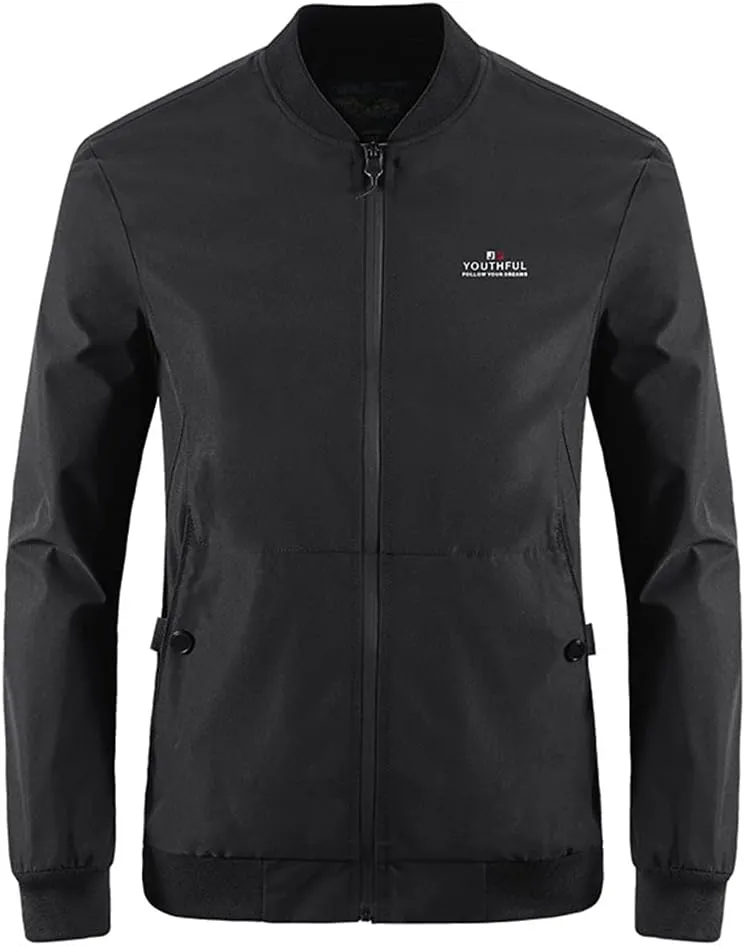 Men's Casual Lightweight Flight Jacket Softshell Zipper Windbreaker Bomber Jacket
