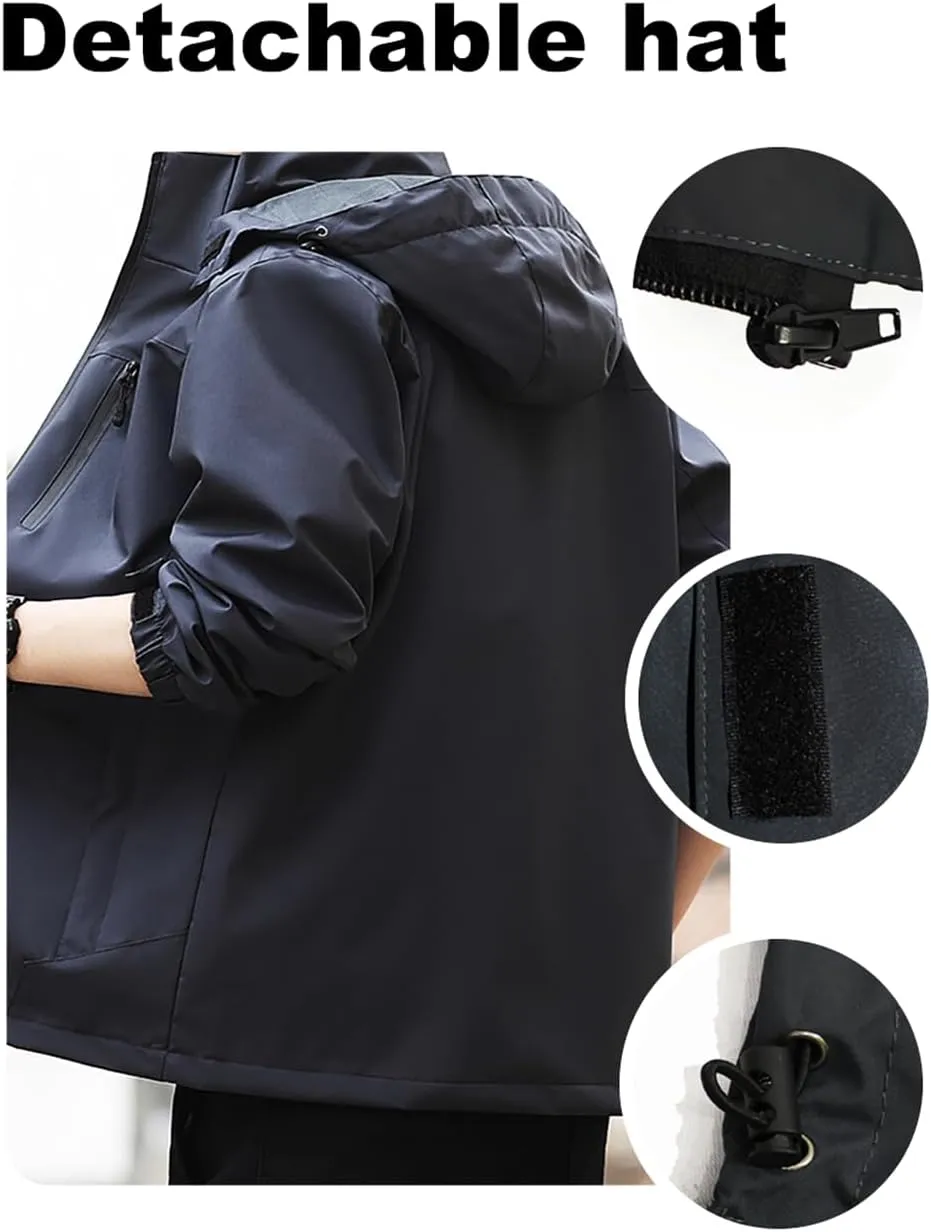 Men's Lightweight Softshell Jacket, Spring & Fall Hooded Windbreaker Jacket, Outdoor Waterproof Jacket