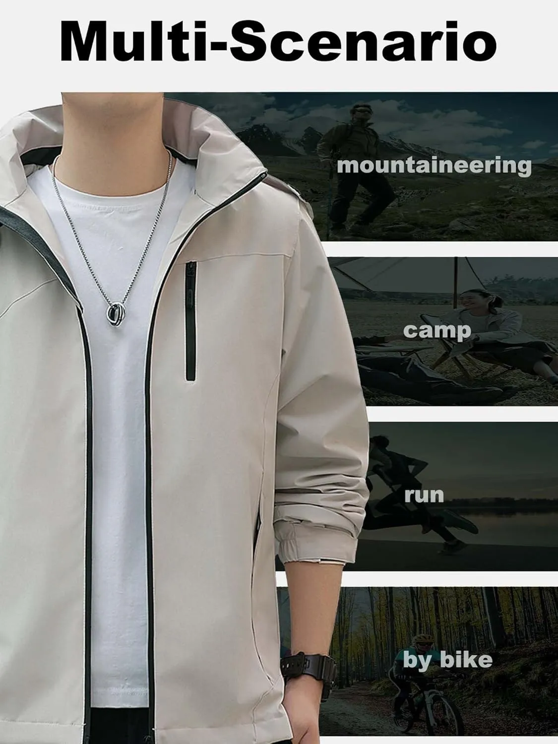 Men's Lightweight Softshell Jacket, Spring & Fall Hooded Windbreaker Jacket, Outdoor Waterproof Jacket
