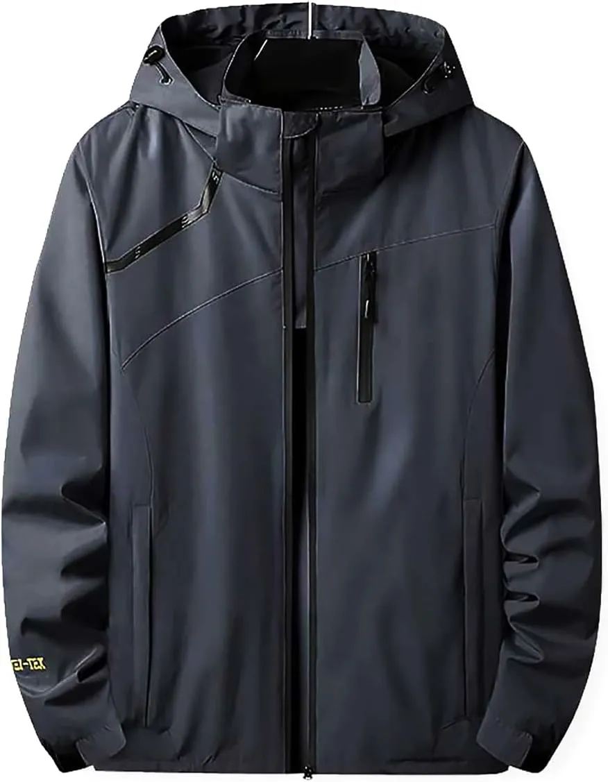 Men's Lightweight Softshell Jacket, Spring & Fall Hooded Windbreaker Jacket, Outdoor Waterproof Jacket