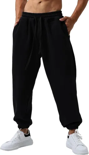 Men's Loose-Fit Gym Sweatpants Workout Jogger Open Bottom Pants Comfortable Breath Sports Trousers