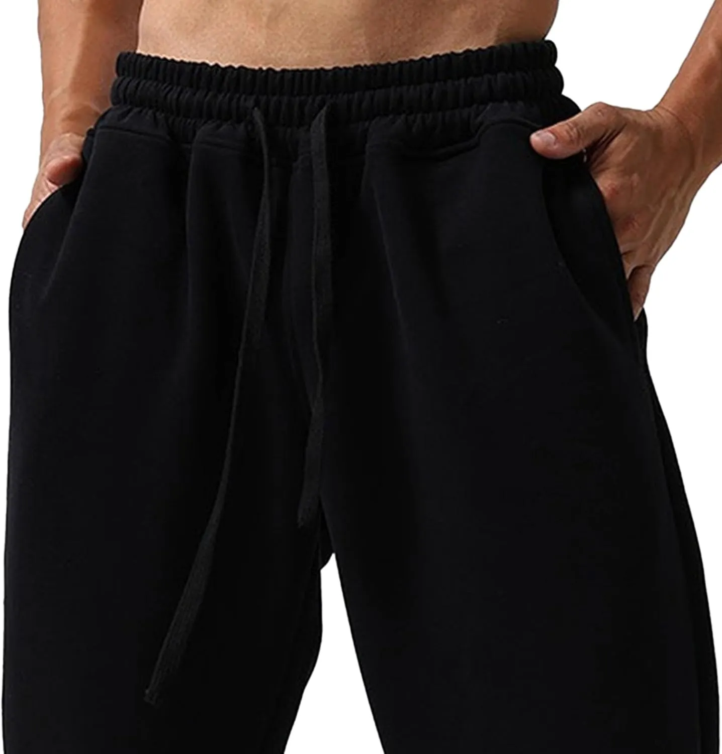 Men's Loose-Fit Gym Sweatpants Workout Jogger Open Bottom Pants Comfortable Breath Sports Trousers