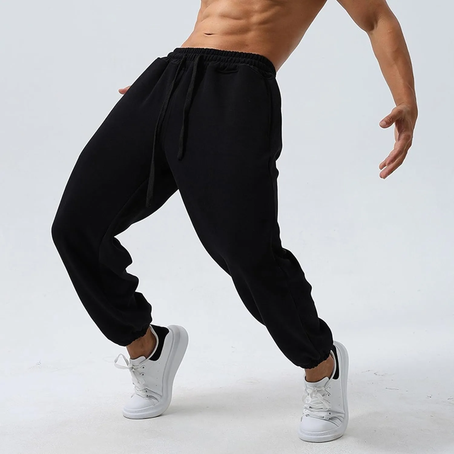 Men's Loose-Fit Gym Sweatpants Workout Jogger Open Bottom Pants Comfortable Breath Sports Trousers